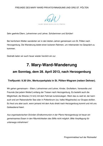 Elternbrief MÃ¤rz 2013 Mary Ward Wanderung - Mary Ward Schulen