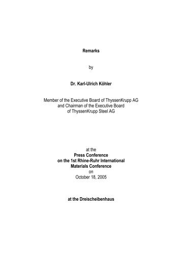 Remarks by Dr. Karl-Ulrich Köhler