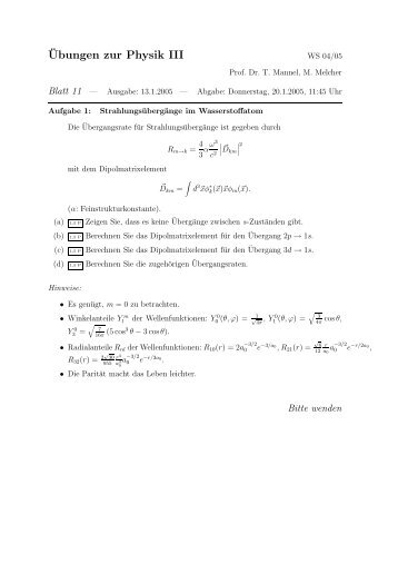 Â¨Ubungen zur Physik III - Theoretische Physik 1 ...