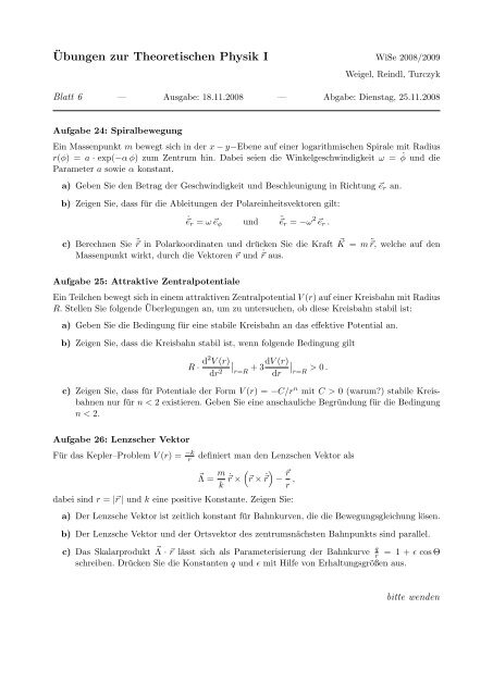 Â¨Ubungen zur Theoretischen Physik I - Theoretische Physik 1 ...