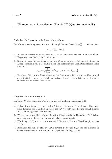 Blatt 7 - Institut fÃ¼r Theoretische Physik I