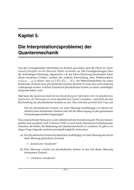 Grundlagen der Quantenmechanik und Statistik - Theoretische ...