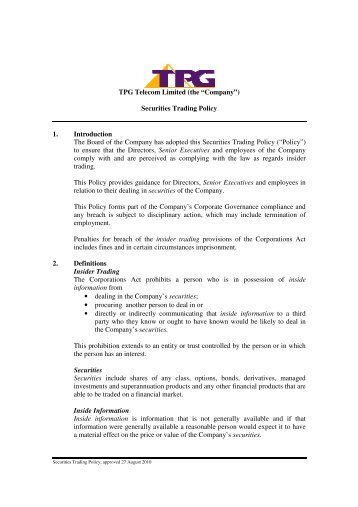 TPG Telecom Limited (the âCompanyâ) Securities Trading Policy 1 ...