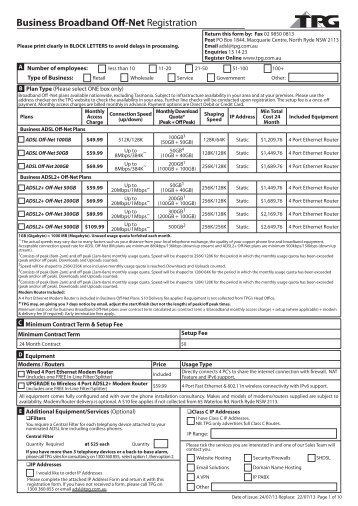 Business Broadband Off-Net Registration Form - TPG Internet