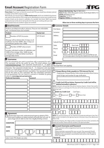 Email Account Form - TPG Internet