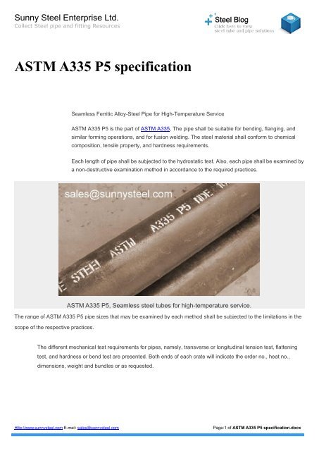 ASTM A335 P5 specification