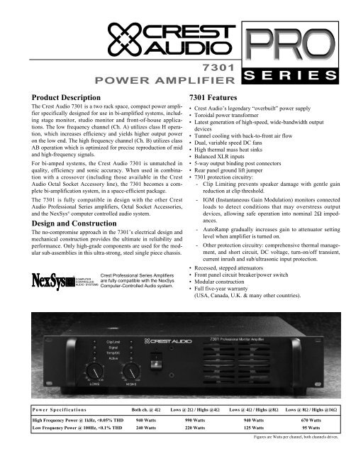 7301 Power Amplifier Crest Audio