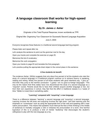 A language classroom that works for high-speed learning - TPR World
