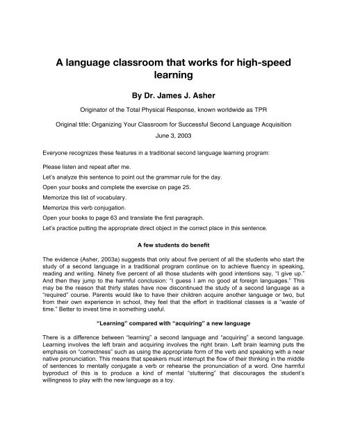 A language classroom that works for high-speed learning - TPR World