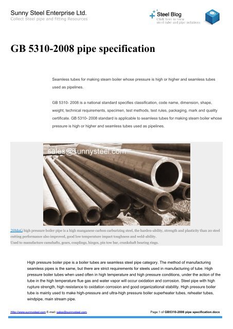 GB 5310-2008 pipe specification
