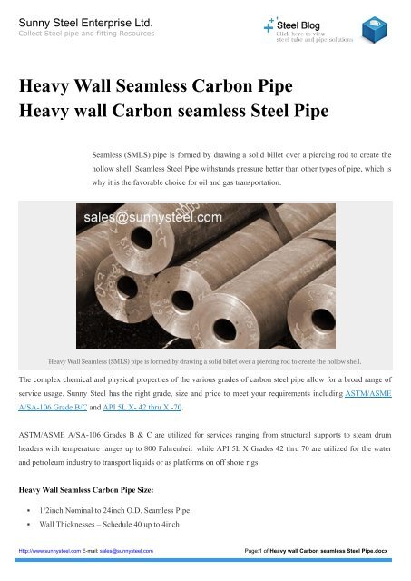 Heavy Wall Seamless Carbon Pipe Heavy wall Carbon seamless Steel Pipe