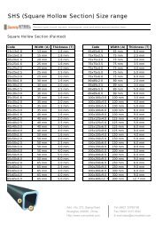 SHS (Square Hollow Section) Size range