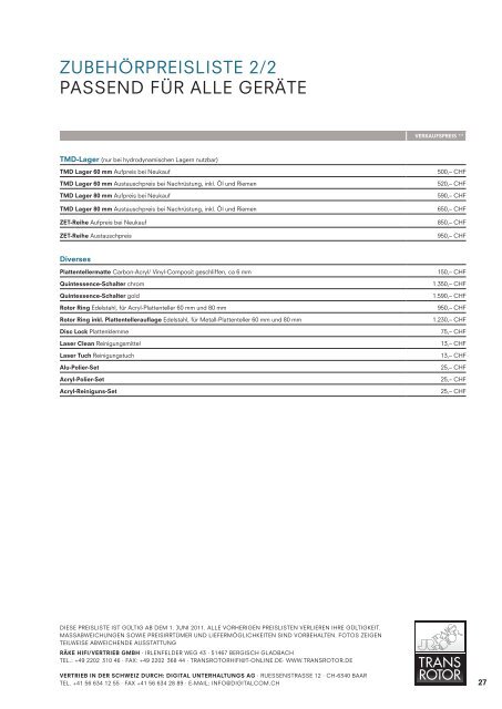 Preisliste SCHWEIZ 2011 vk.indd - Digital Unterhaltungs AG