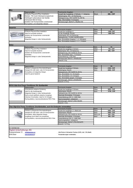 Isotek Preisliste - Erni Hifi