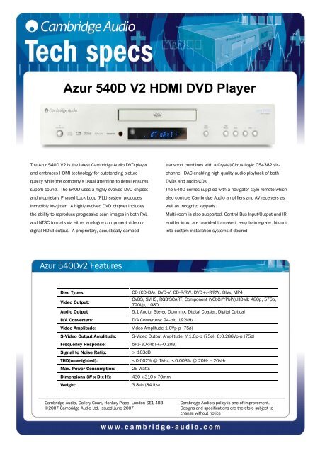 Azur 540D V2 HDMI DVD Player