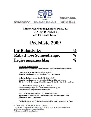 DIN EN ISO 8434-1 aus Edelstahl 1.4571 ... - EVB Handels Gmbh