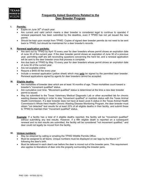 Deer Breeder Program FAQ (PWD-1285)