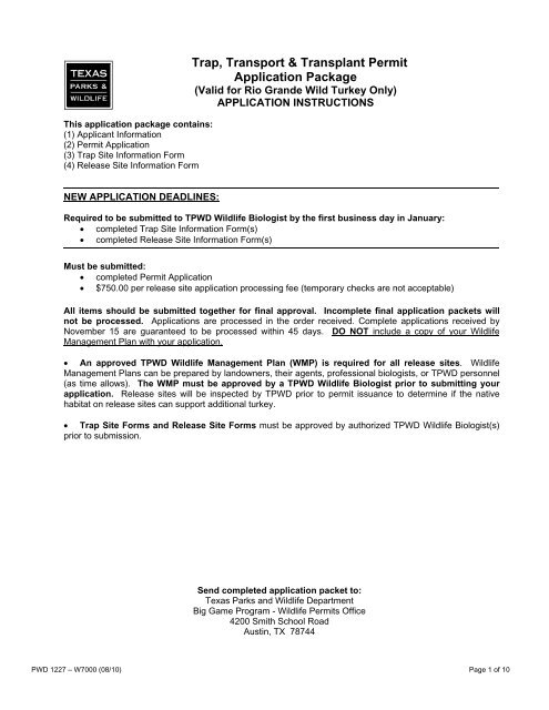 Trap, Transport and Transplant Permit Application for Rio Grande ...