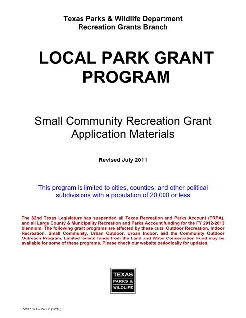 local park grant program - Texas Parks & Wildlife Department