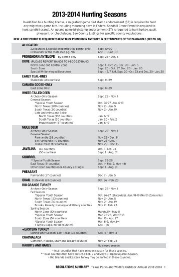 2013-2014 Hunting Seasons - Texas Parks & Wildlife Department