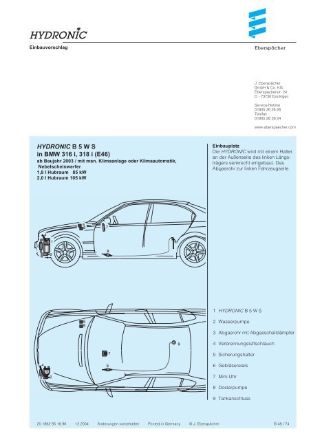 HYDRONIC B 5 W S in BMW 316 i, 318 i (E46) - Espar