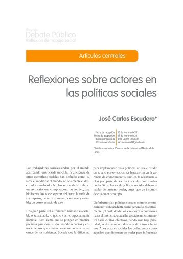 Reflexiones sobre actores en las polÃ­ticas sociales - Carrera de ...