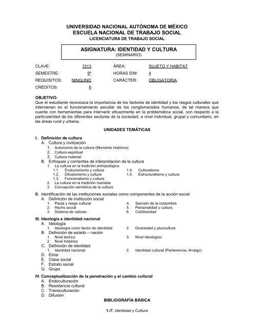 identidad y cultura - Escuela Nacional de Trabajo Social - UNAM