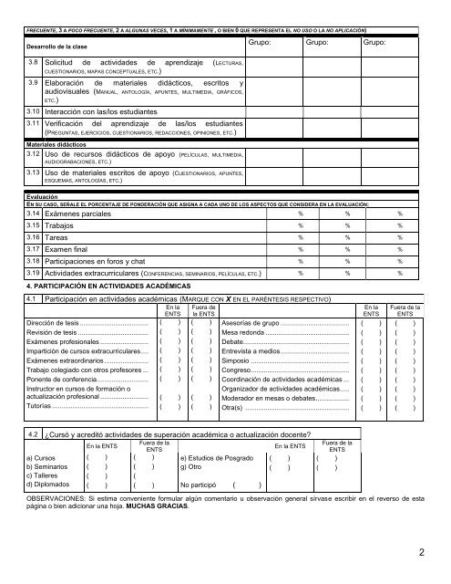 Cuestionario informe actividades SUA - Escuela Nacional de ...