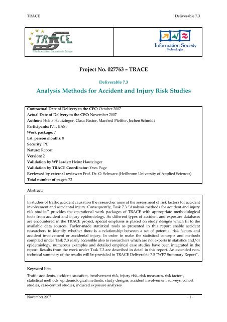 Analysis Methods for Accident and Injury Risk Studies - Transport ...