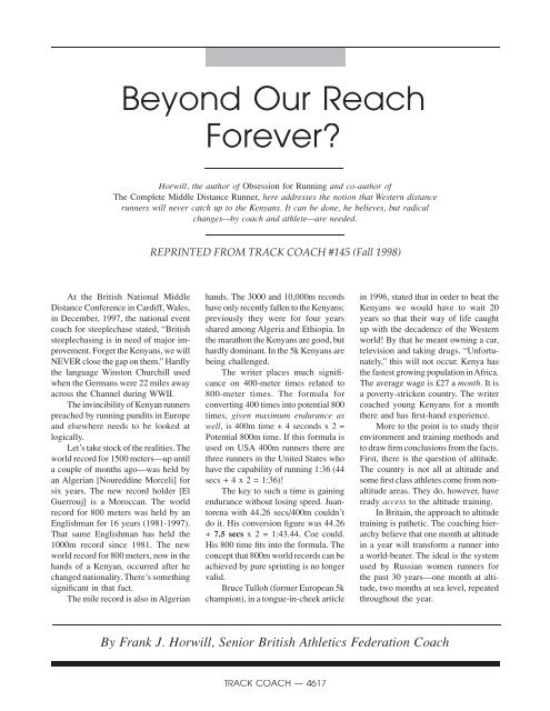 Beyond Our Reach Forever? - Track & Field News