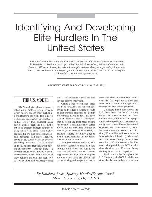 Identifying And Developing Elite Hurdlers In The United States