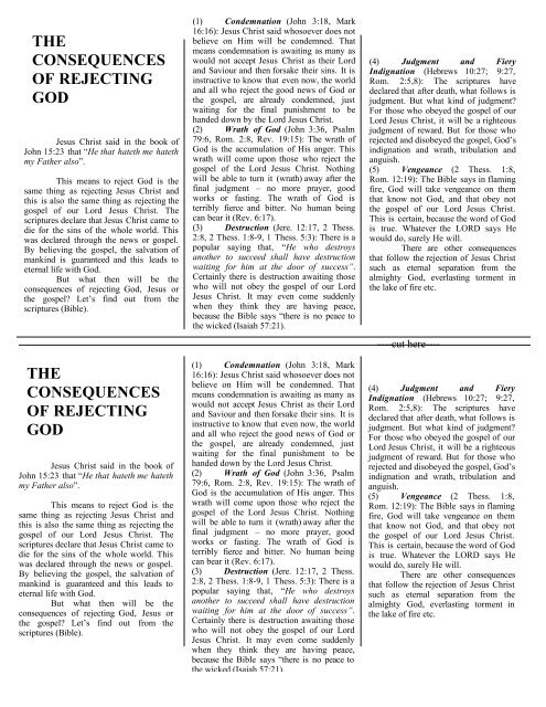 the consequences of rejecting god the consequences of ... - Tracts