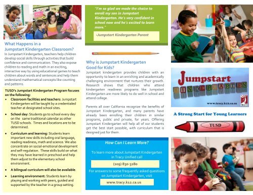 Jumpstart Program Why is Jumpstart Kindergarten Good for Kids? - Tracy Unified ...