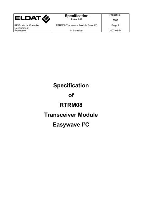 Specification of RTRM08 Transceiver Module Easywave I2C - ELDAT