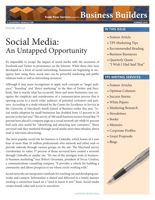 Summer 2010 â Social Media - Trade Press Services