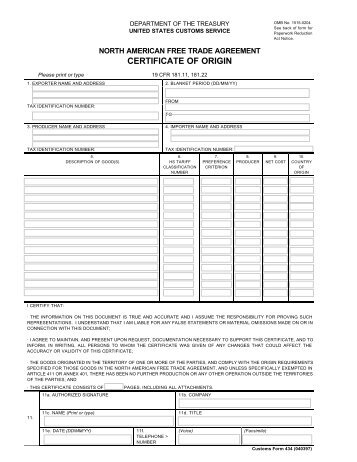 NAFTA Certificate of Origin - Parker & Co. Customs Brokerage