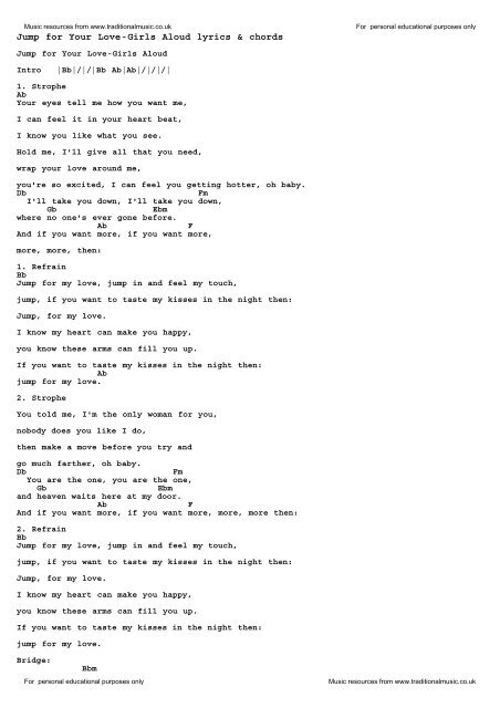 Jump For Your Love Girls Aloud Lyrics Chords Traditional Music