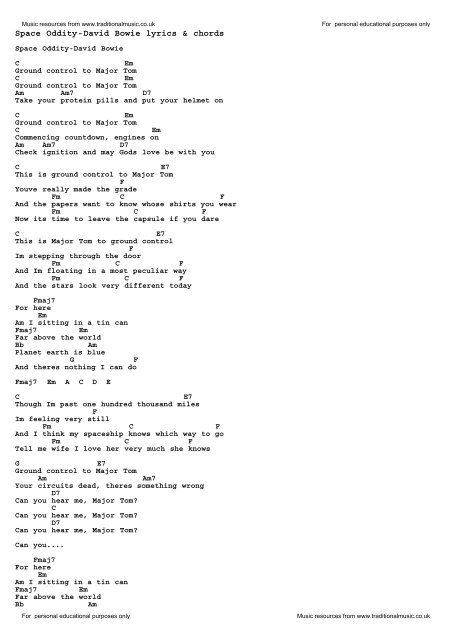 Space Oddity-David Bowie lyrics &amp; chords - Traditional Music Library