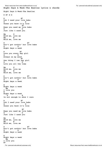 Eight Days A Week-The Beatles lyrics & chords - Traditional