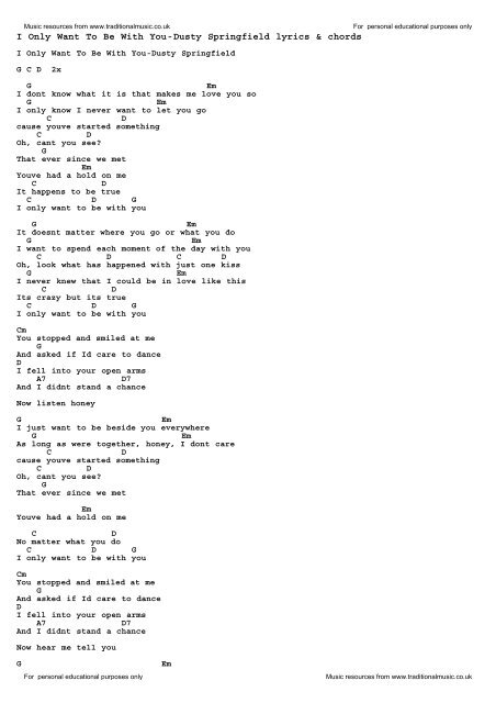 I Only Want To Be With You Dusty Springfield Lyrics Chords