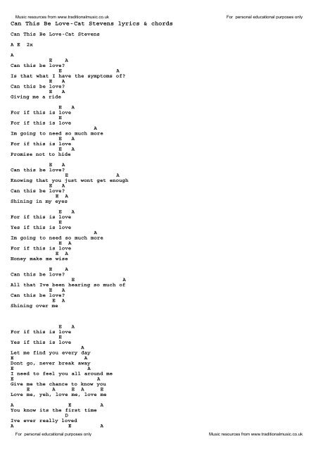Can This Be Love Cat Stevens Lyrics Chords Traditional Music
