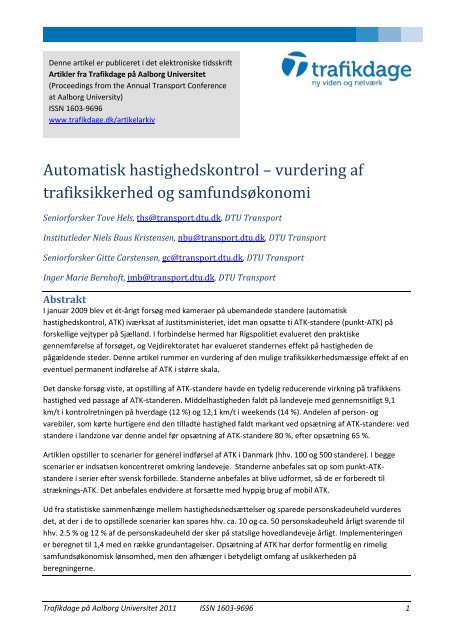 Automatisk hastighedskontrol â vurdering af ... - Trafikdage.dk