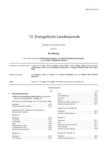 13. Evangelische Landessynode - Evangelische Landeskirche in ...