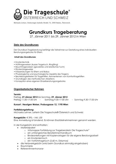 Grundkurs Trageberatung - Trageschule