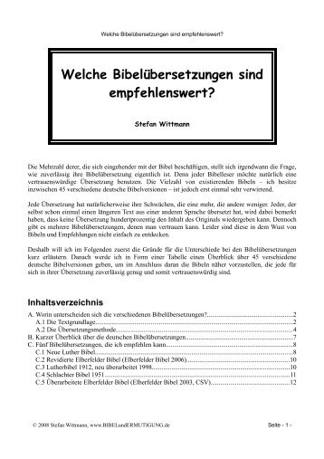 Welche Bibelübersetzungen sind ... - Bibel und Ermutigung