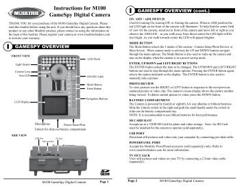 Instructions for M100 GameSpy Digital Camera - Trail Camera