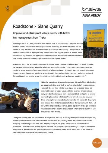 Roadstone Quarry (Slane) secures heavy plant vehicle ... - Traka