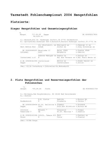 Ergebnisse des Tarmstedter Fohlenchampionats und ...