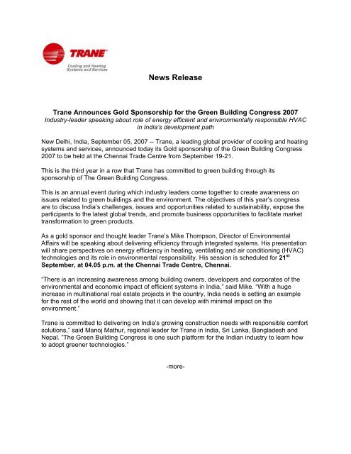 Trane Announces 1
