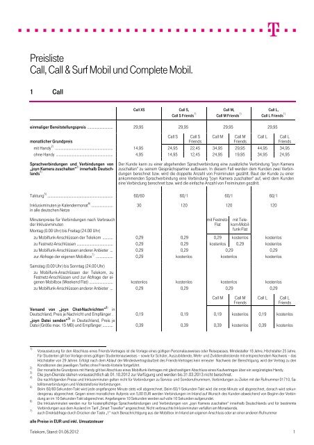Preisliste Call Call Surf Mobil Und Complete Mobil